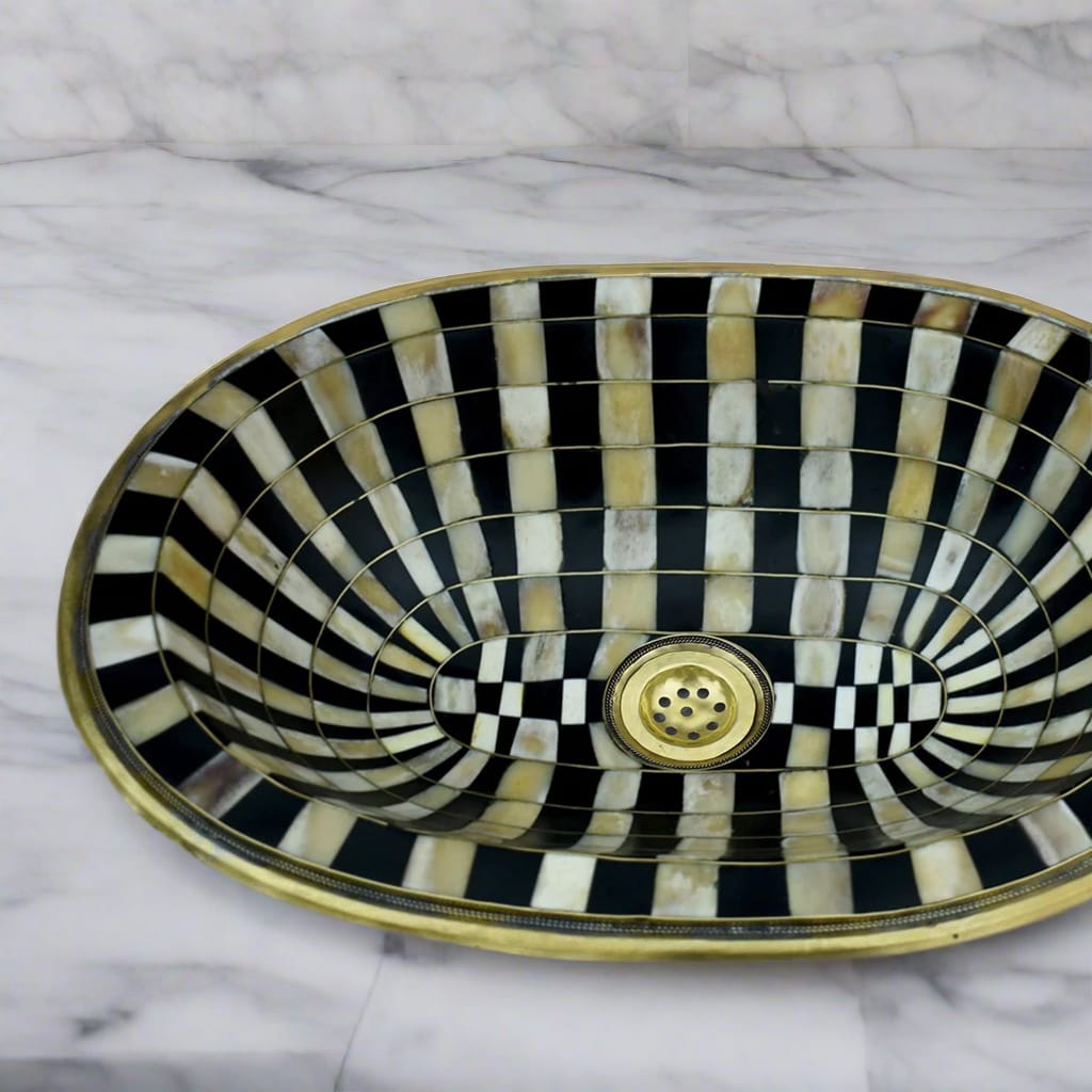 Top view of a Bathroom Undermount Brass Sink with black and white background