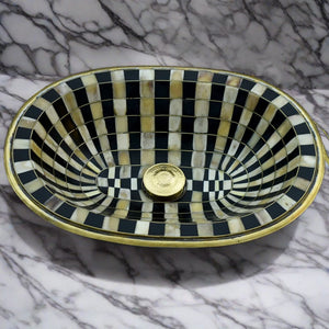 Front view of a Bathroom Undermount Brass Sink with black and white background 
