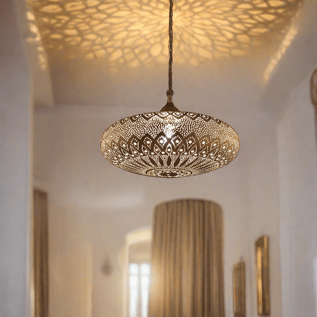 Moroccan ceiling chandelier with beautiful yellow lighting