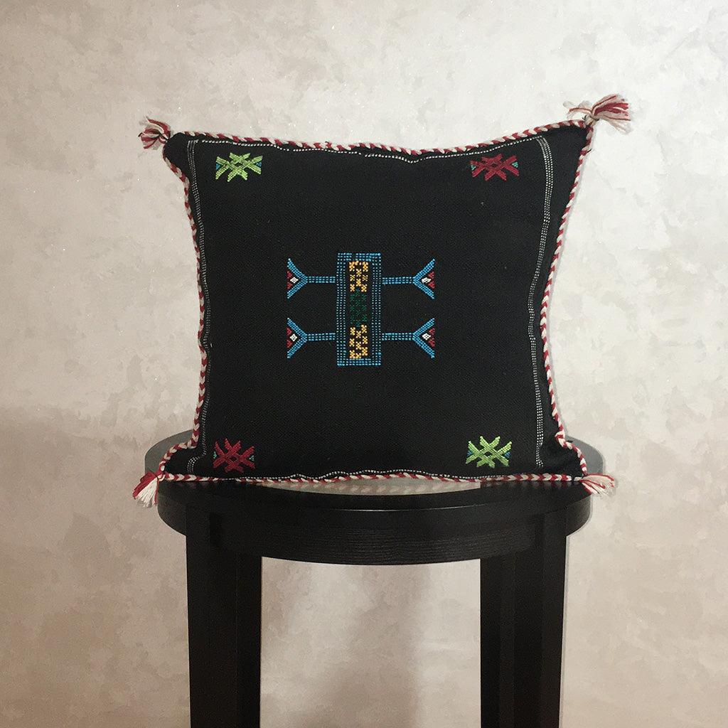 Cactus Silk Moroccan Sabra Pillow Cover Black Colorful - Moroccan Interior