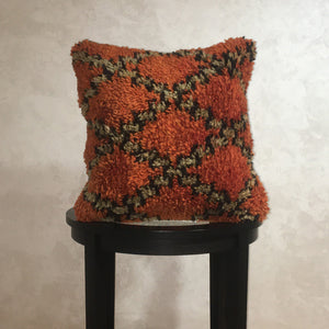 Vintage Moroccan Wool Pillow Cover, Berber Wool Cushion Diamond Pattern Orange 19"x19" - Moroccan Interior