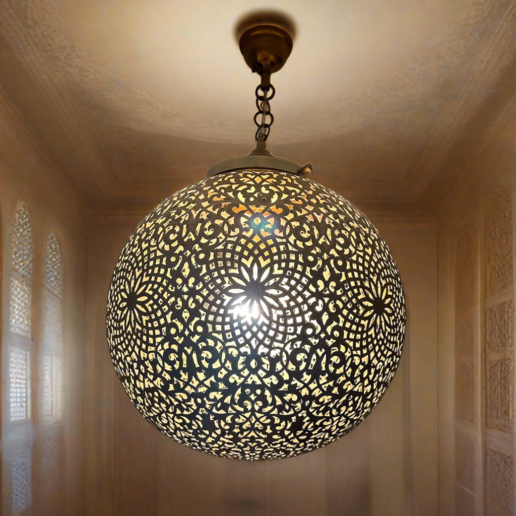 Moroccan ceiling chandelier with beautiful yellow lighting- Moroccan Interior