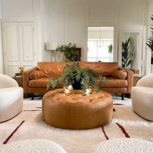 Round Tufted Leather Ottoman