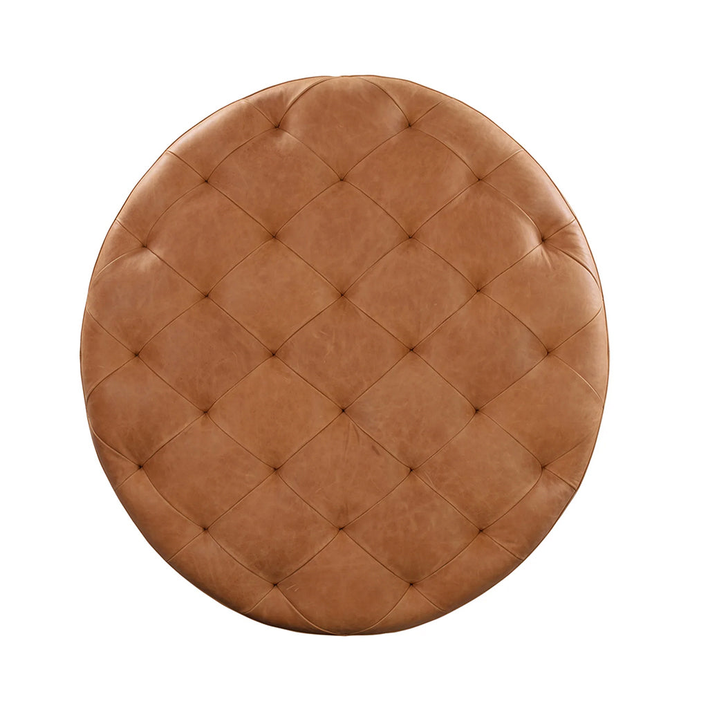 Tufted Round Leather Ottoman