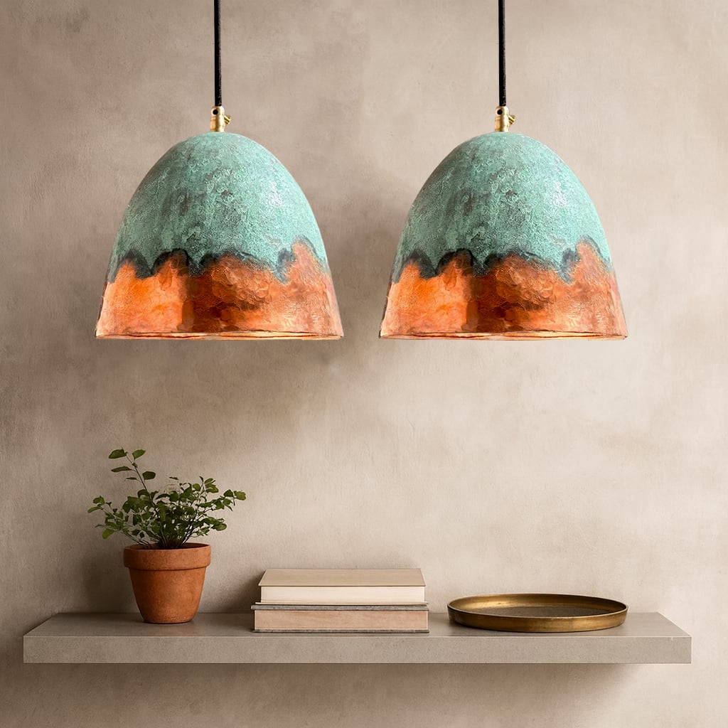 Azegzaw Verdigris Copper Dome Lamp - Set Of 2