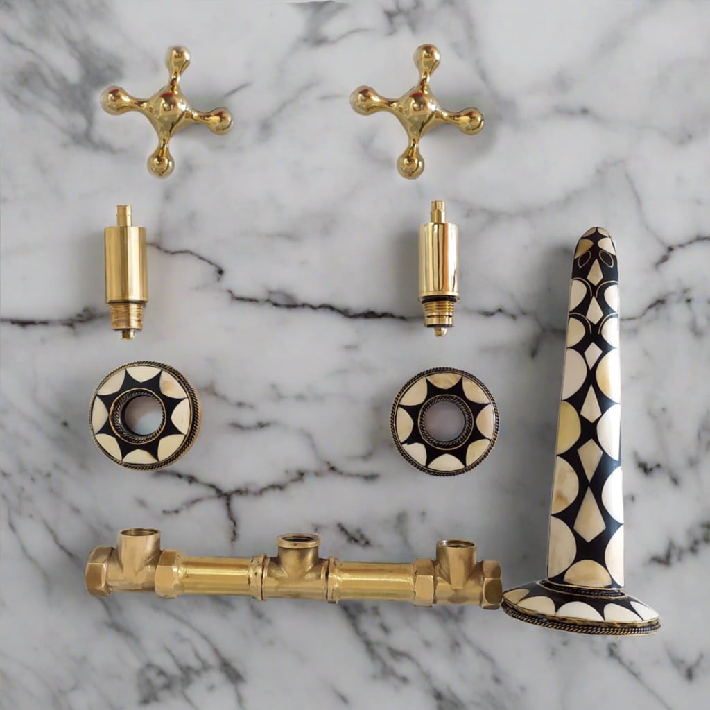 Wall-Mount Brass Faucet installation kit with valve - Moroccan Interior