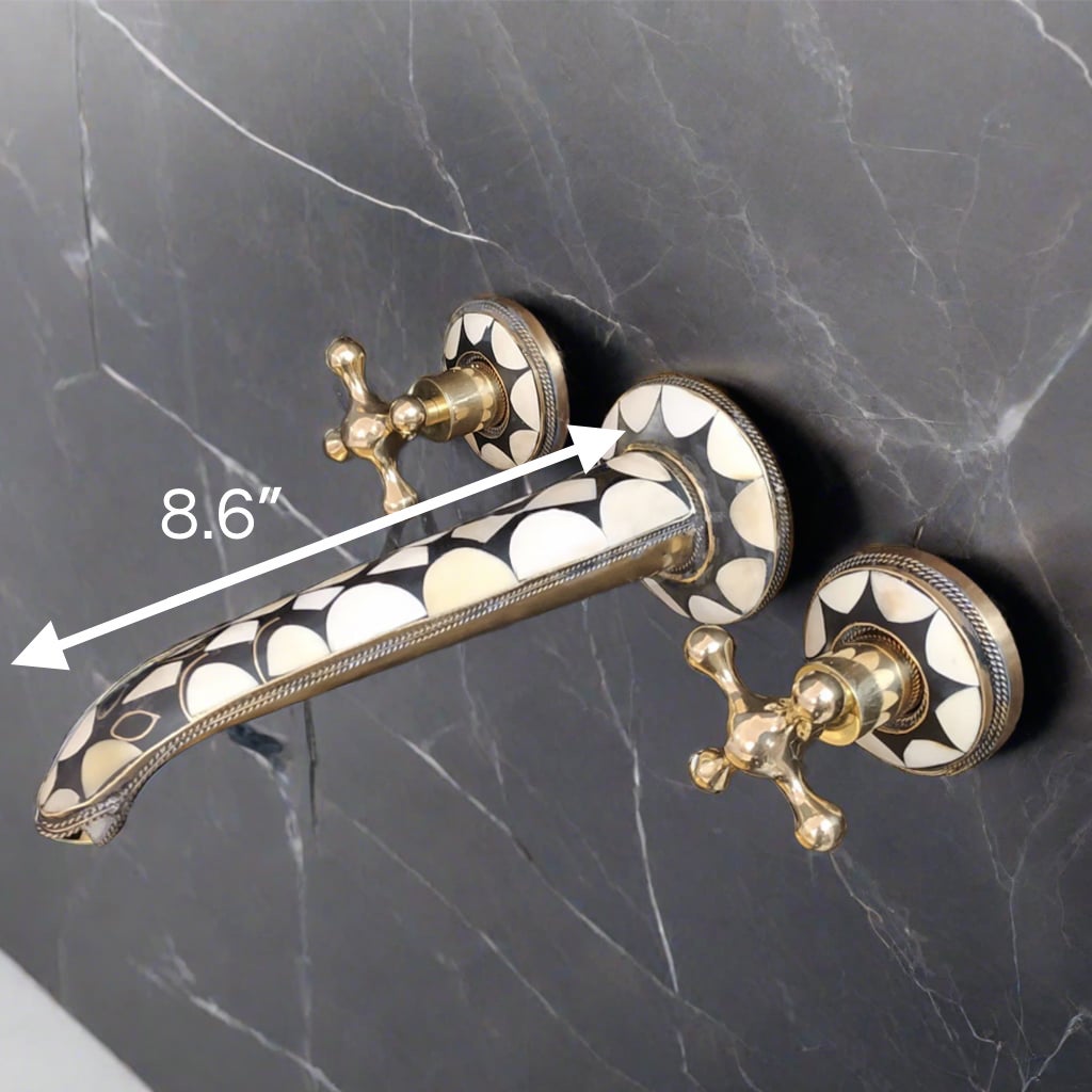 Wall-Mount Brass Faucet and brass sink on counter - Moroccan Interior