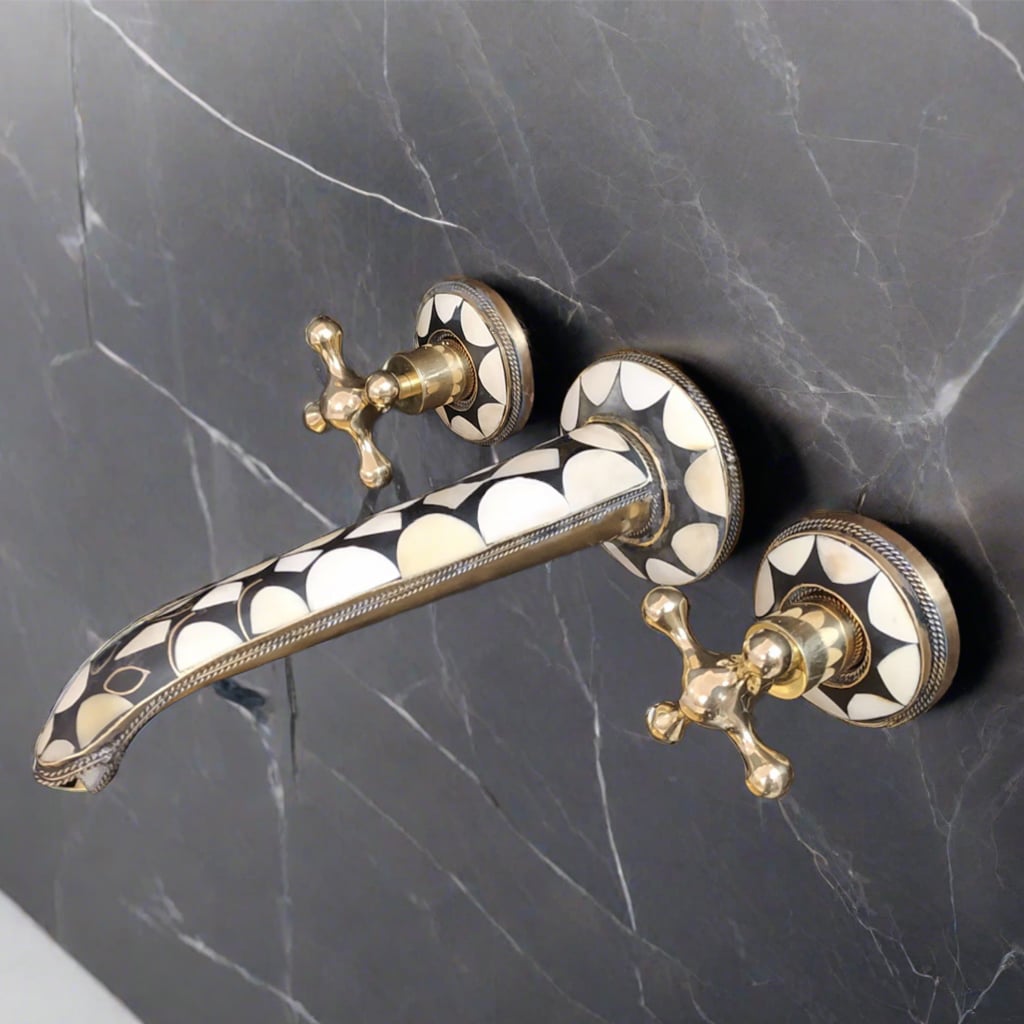 Wall-Mount Brass Faucet on a counter - Moroccan Interior