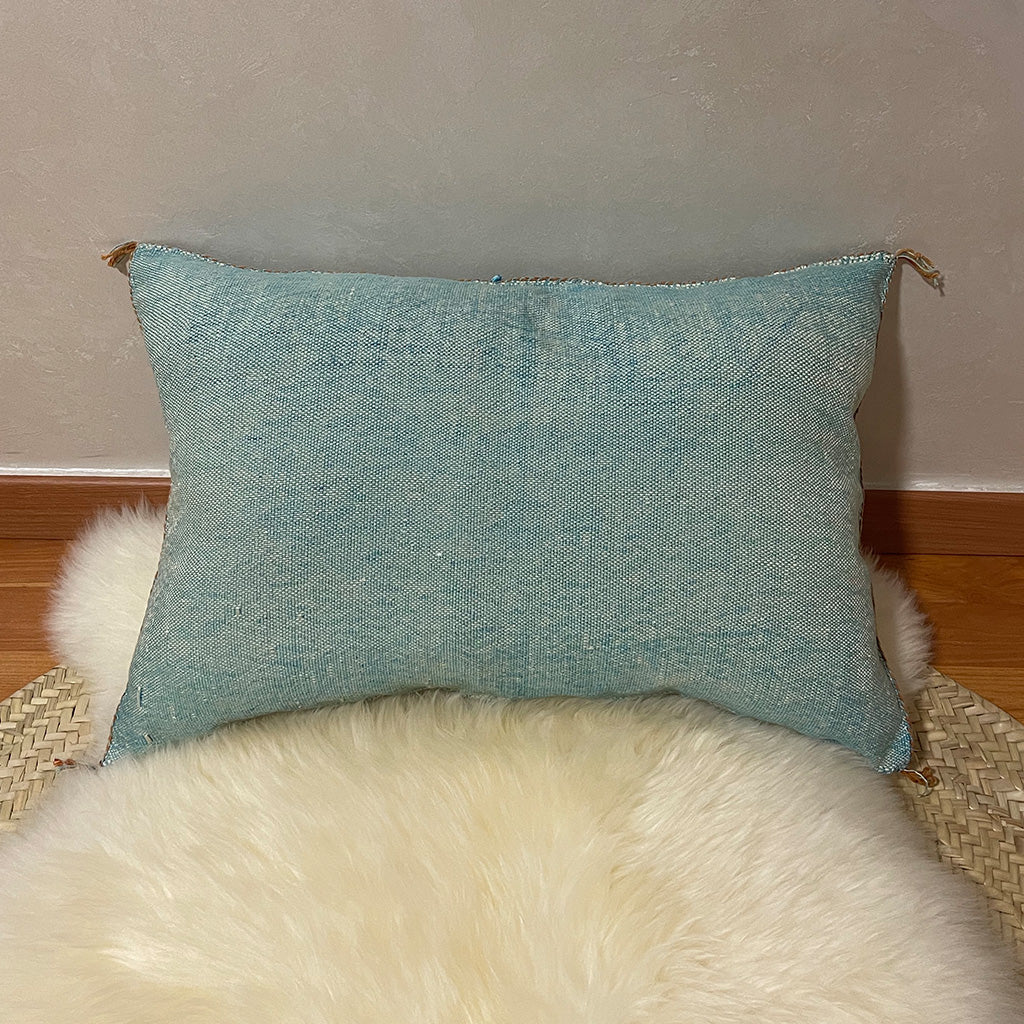 Cactus Silk Moroccan Sabra Pillow Cover Aqua Blue - Moroccan Interior