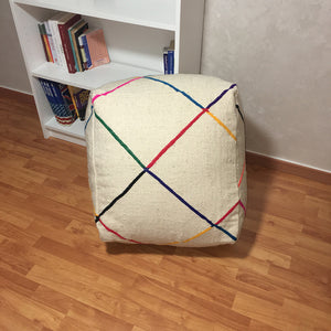 Vintage Beni Ourain Colorful Wool Pouf - Moroccan Interior