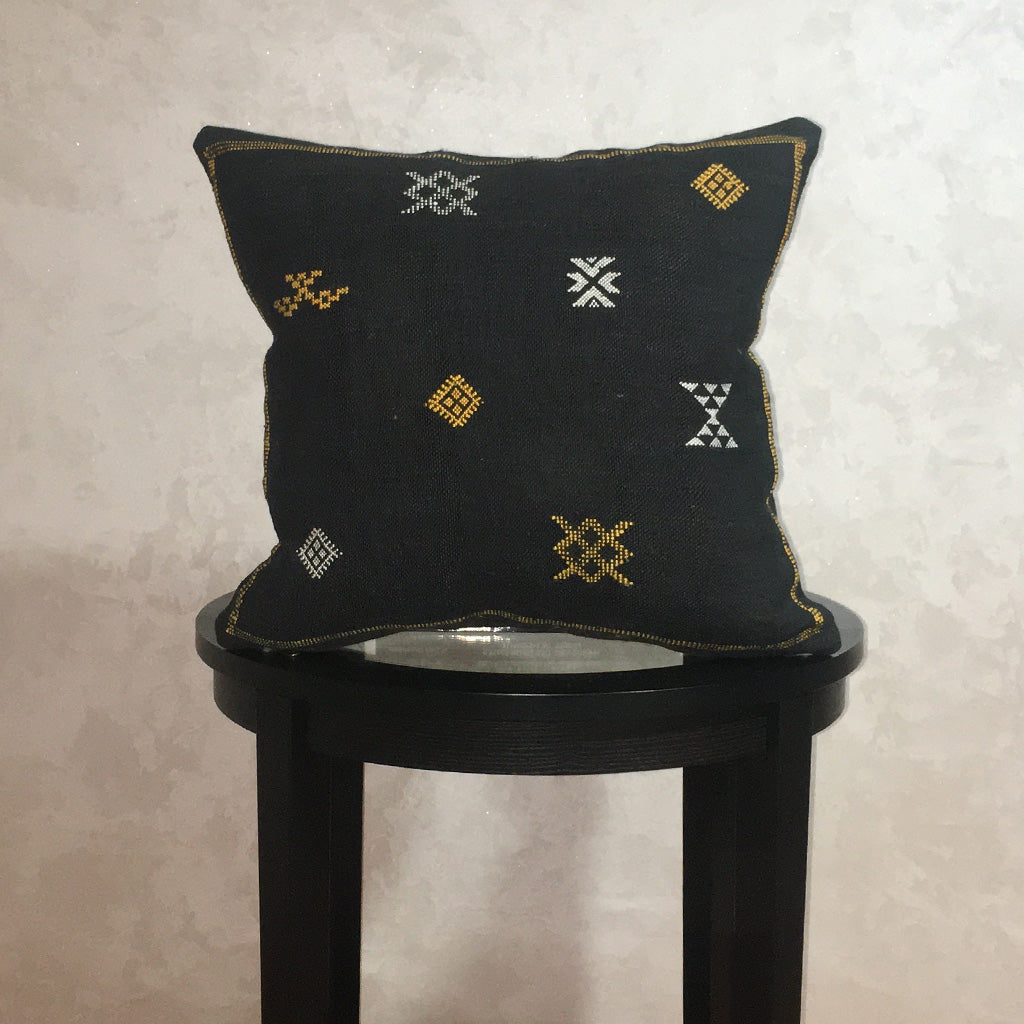Cactus Silk Moroccan Sabra Pillow Cover Black Yellow - Moroccan Interior