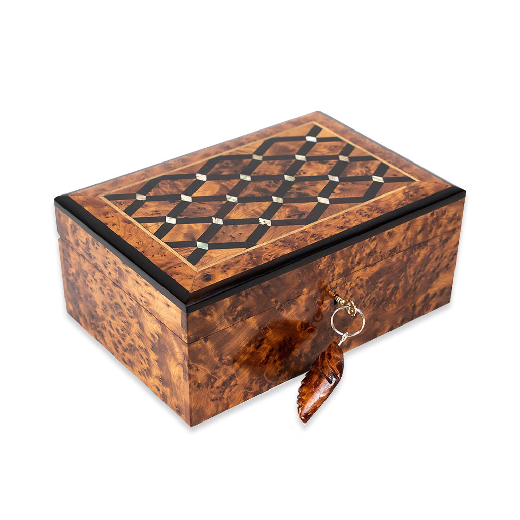 Handcarved Thuya Woode Jewelry Box Inlaid With Mother of Pearl - Moroccan Interior