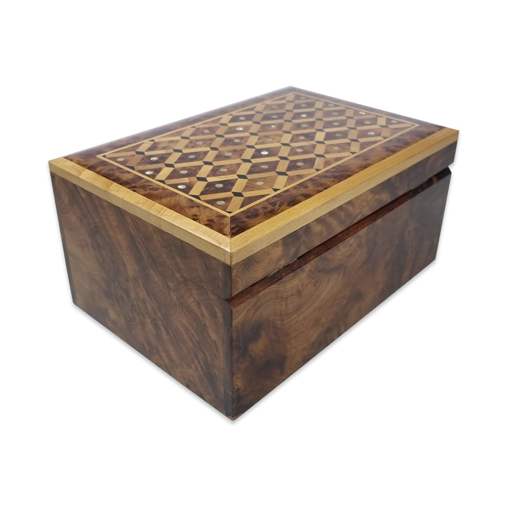 Large Thuya Wood Jewelry Box Back - Moroccan Interior