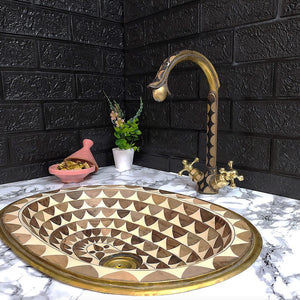 Bone, Resin and Brass Drop in Bathroom Oval Sink - Moroccan Interior