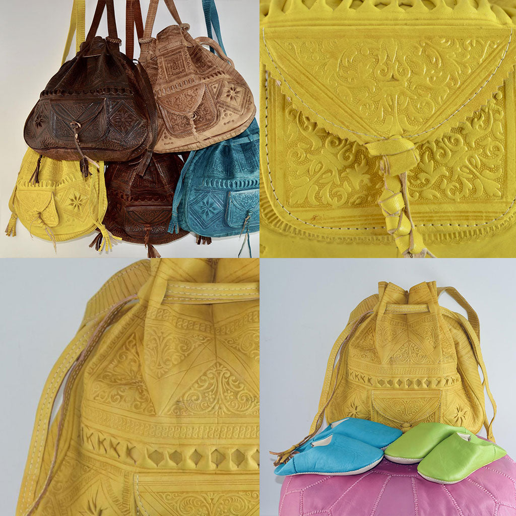 Moroccan Bohemian Leather Shoulder Bag Yellow - Moroccan Interior
