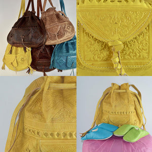 Moroccan Bohemian Leather Shoulder Bag Yellow - Moroccan Interior