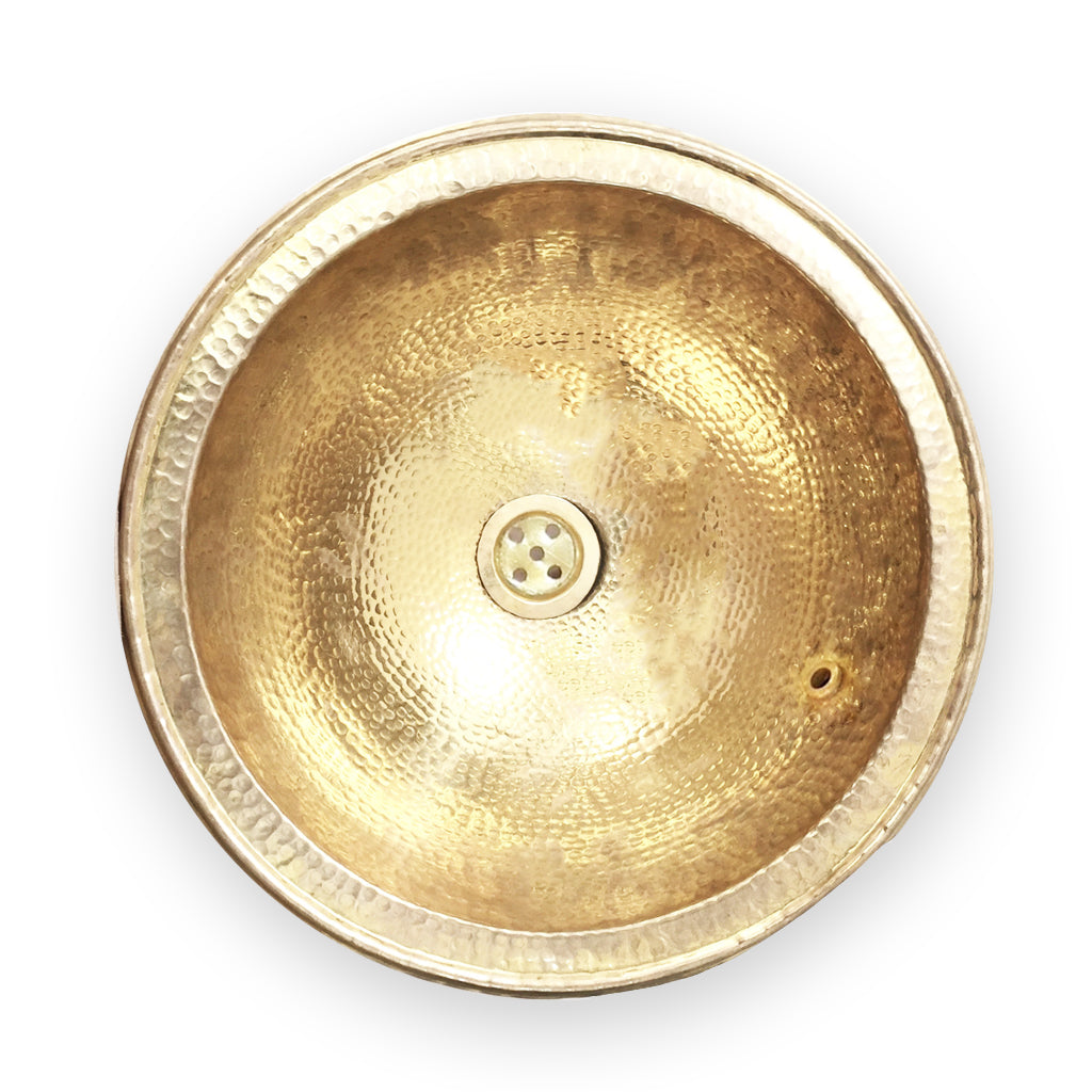 Top view of a  Brass Drop-in Sink Hammered by Hand in a white background - Moroccan Interior