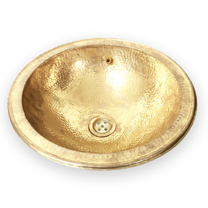 Side view of a Brass Drop-in Sink Hammered by Hand in a white background - Moroccan Interior