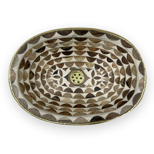 Top view of a Round brass sink on a white background - Moroccan Interior