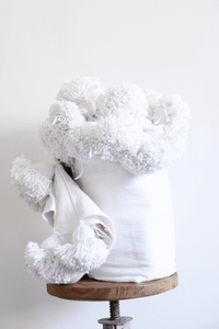 Moroccan Pompom Blanket/Bed Throw, White - Moroccan Interior