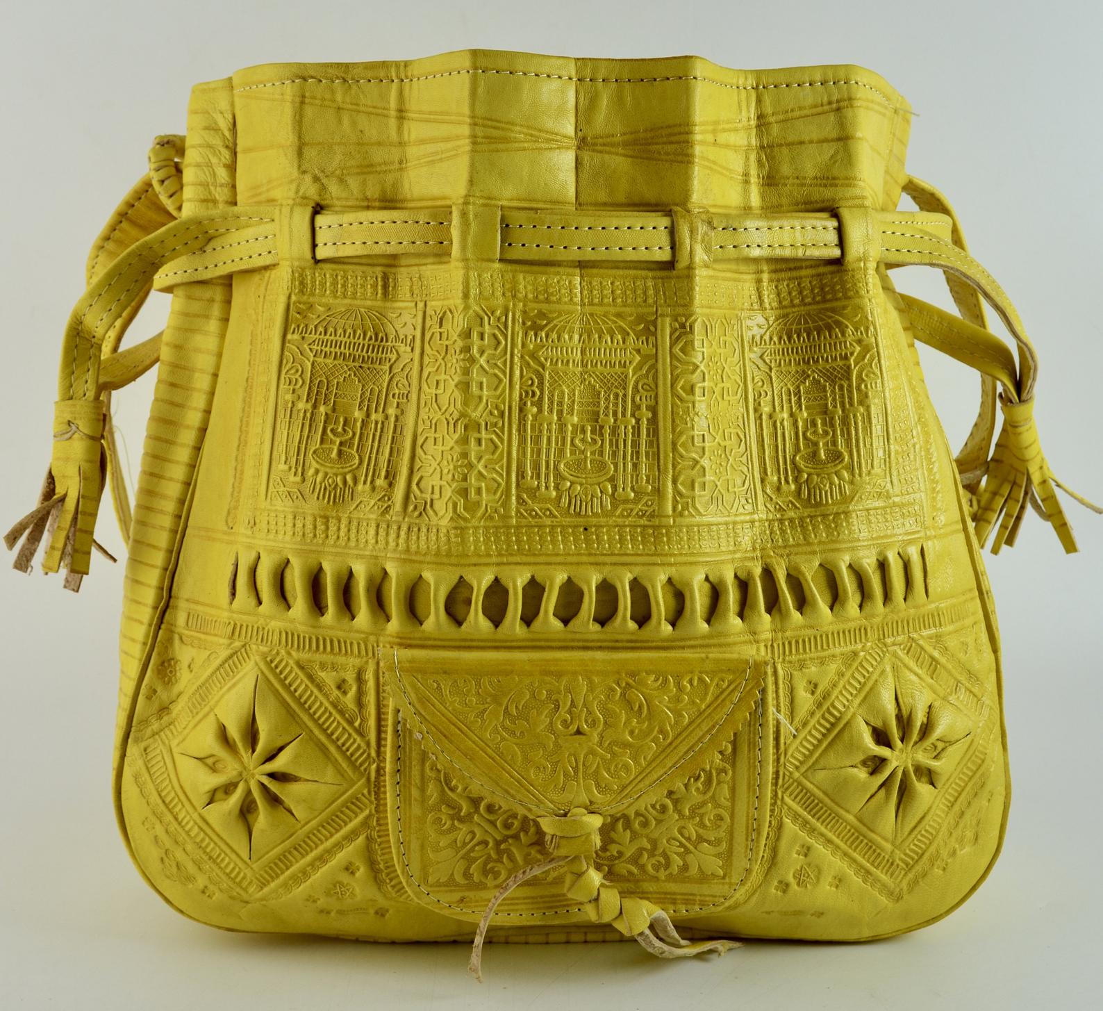 Morocco Gypsy Leather Bag - Hamsa Médaillon - Natural