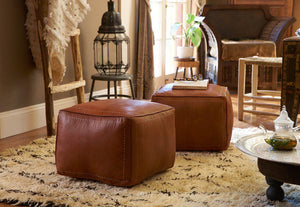 Moroccan Square Leather Pouf - Set Of Two - Moroccan Interior