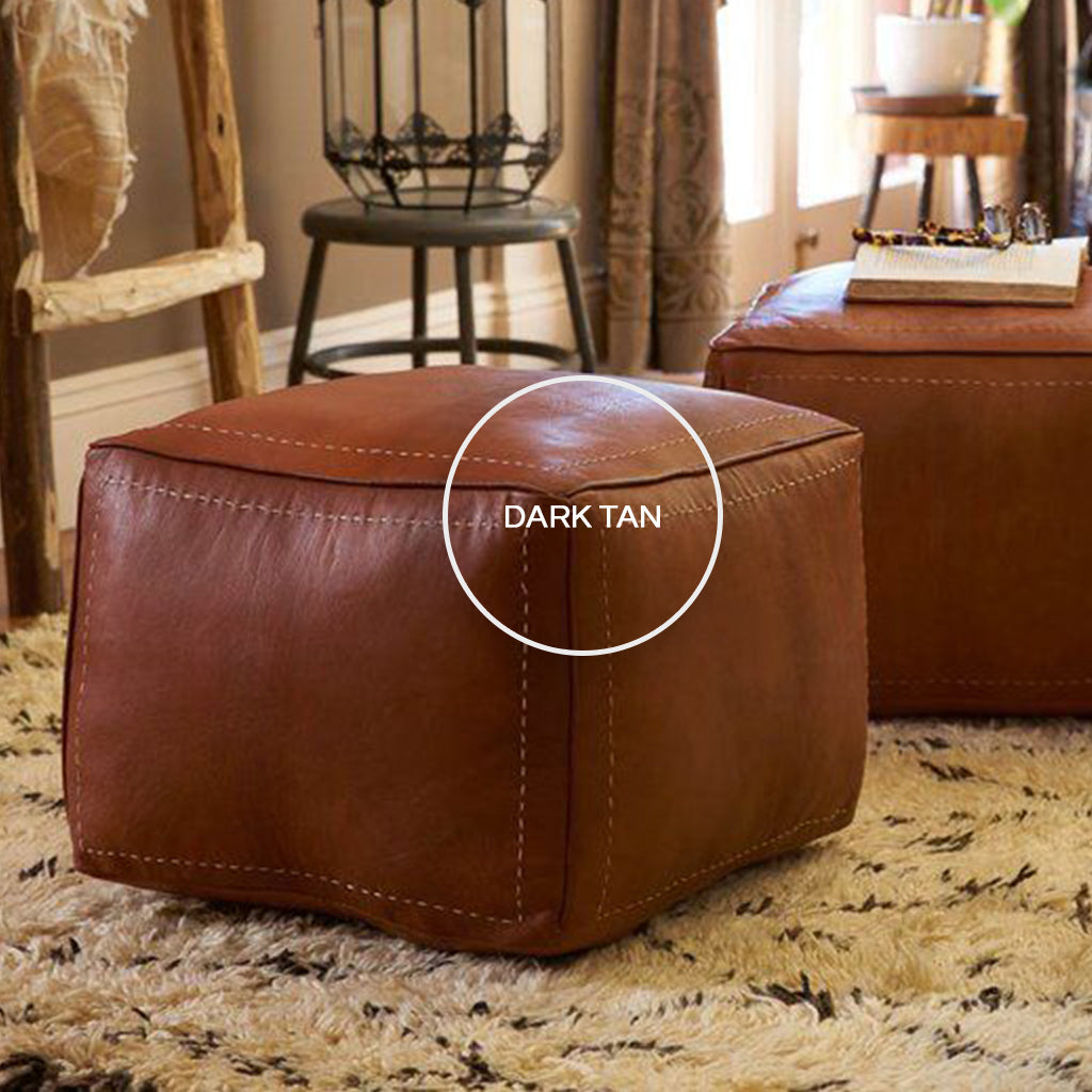 Moroccan Square Leather Pouf - Set Of Two - Moroccan Interior