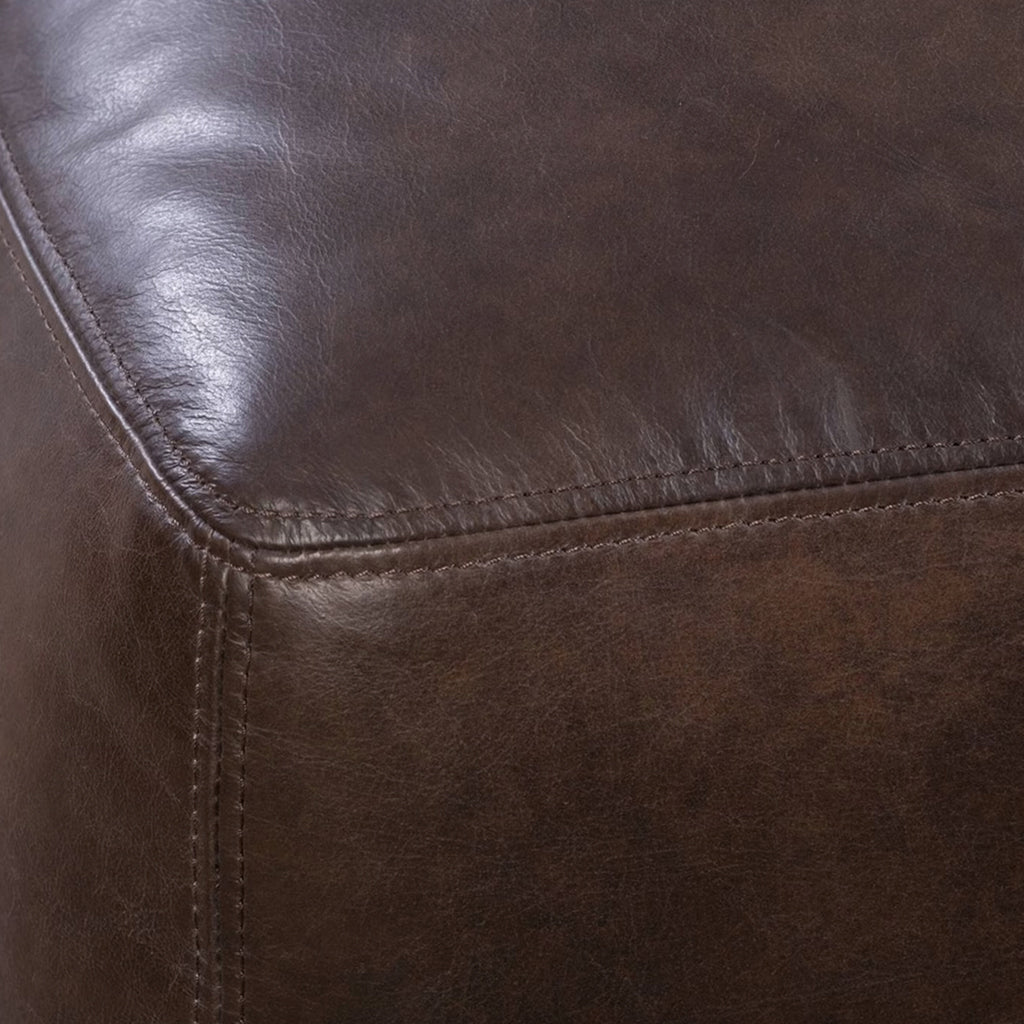 Left corner of a leather pouf  stitched by hand - Moroccan Interior