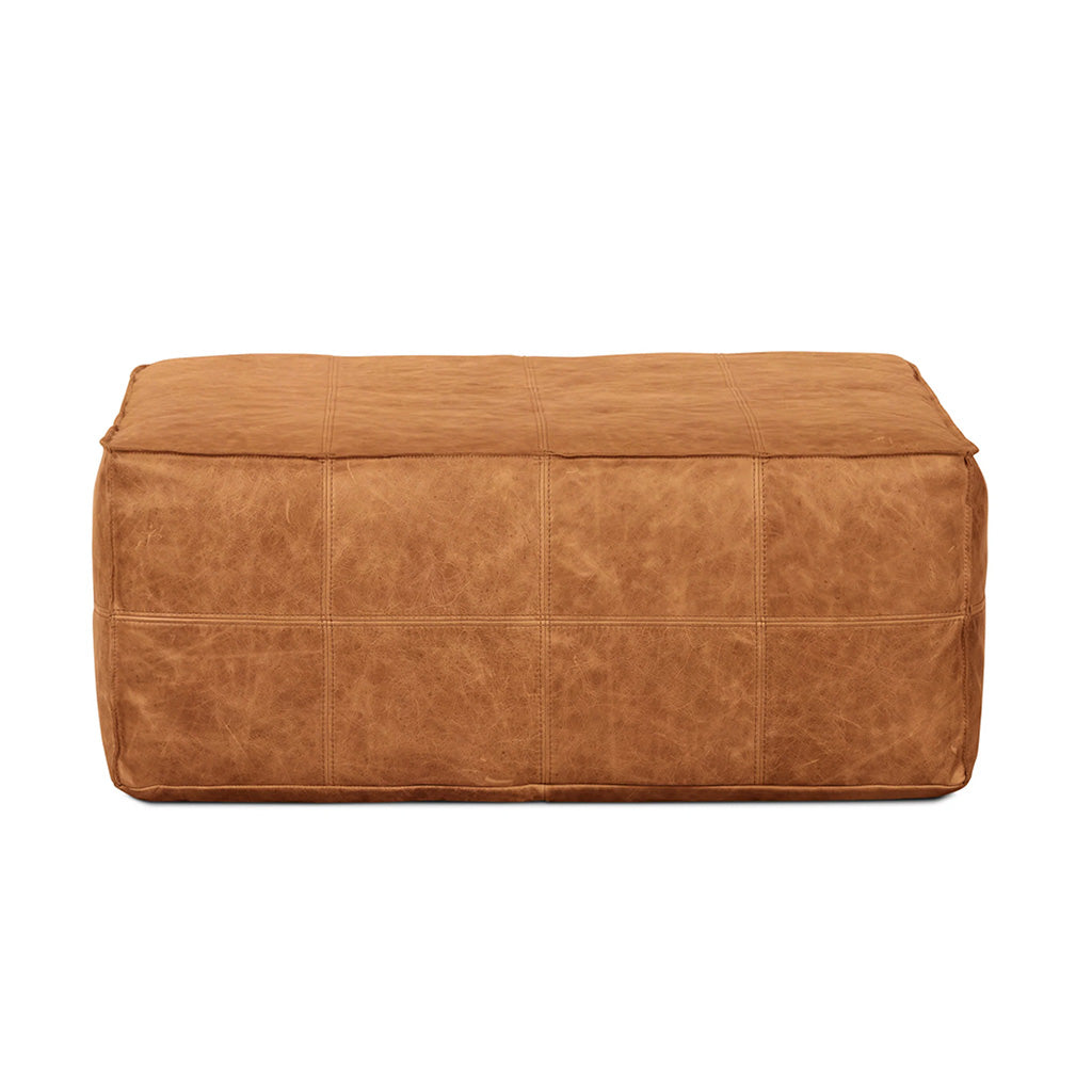 Front view of a Moroccan Square Leather Ottoman against white background - Moroccan Interior