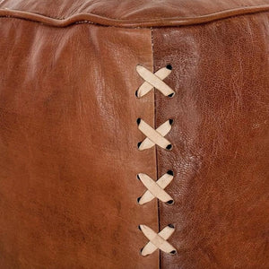 Moroccan Square Leather Pouf With Stitch - Moroccan Interior