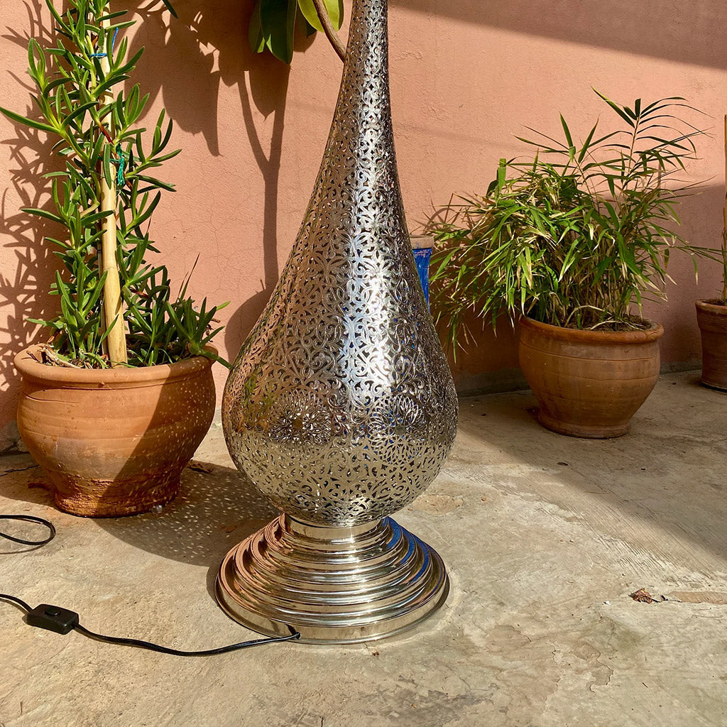 Moroccan Table Brass Lamp in a balcony of an old riad in Marrakesh Morocco - Moroccan Interior