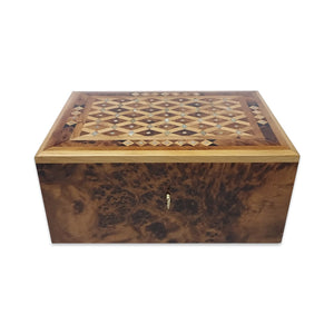 Oversized Thuya Wood Jewelry Box Front View - Moroccan Interior