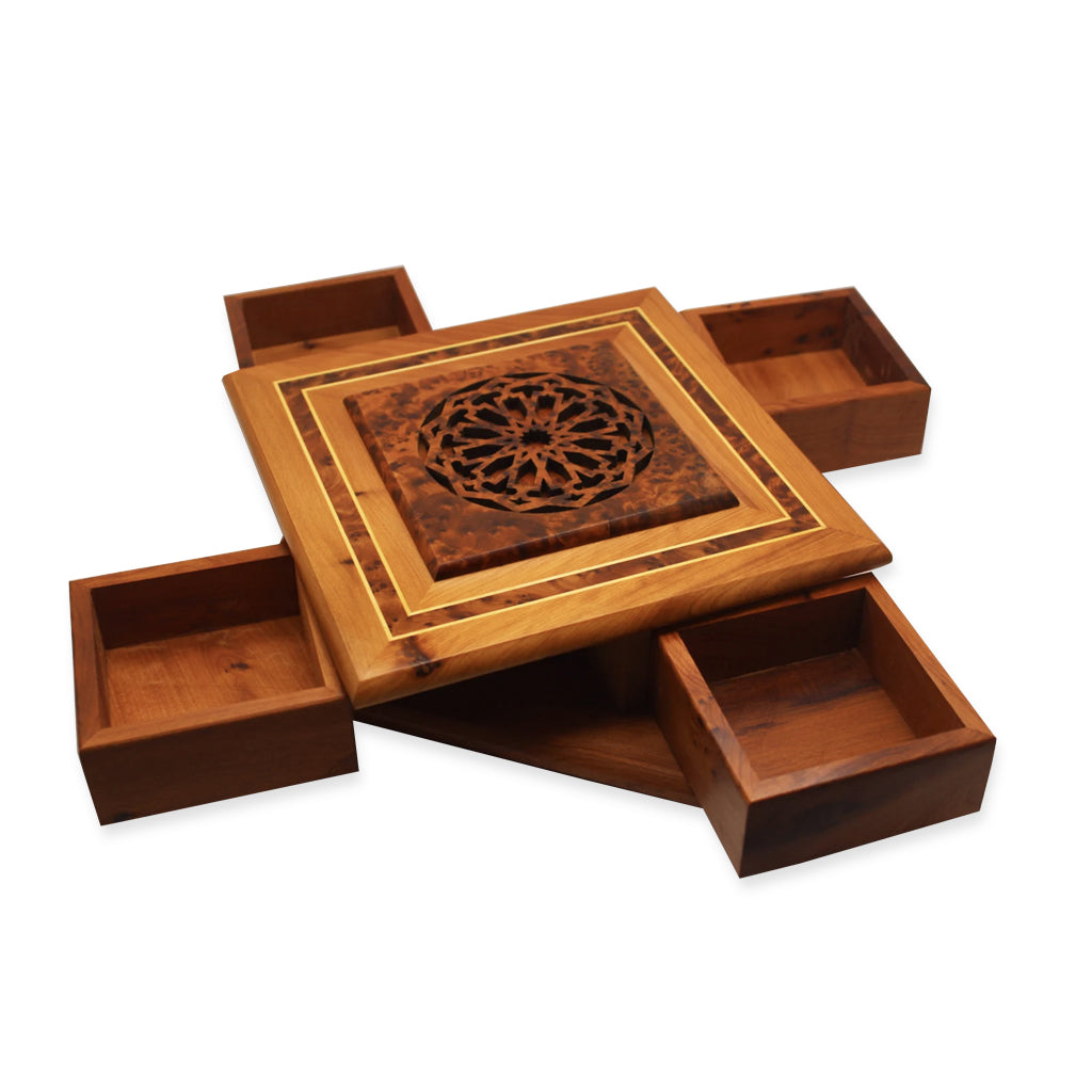 Rectangular Thuya Wooden Magic Jewelry  Box - Moroccan Interior