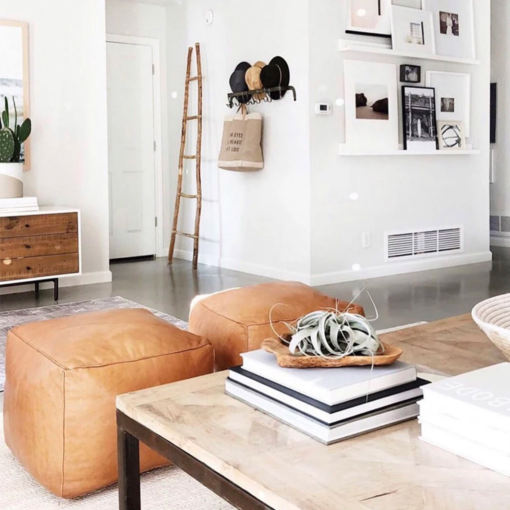 Square Leather Ottoman & Pouf, Leather Stool - Moroccan Interior
