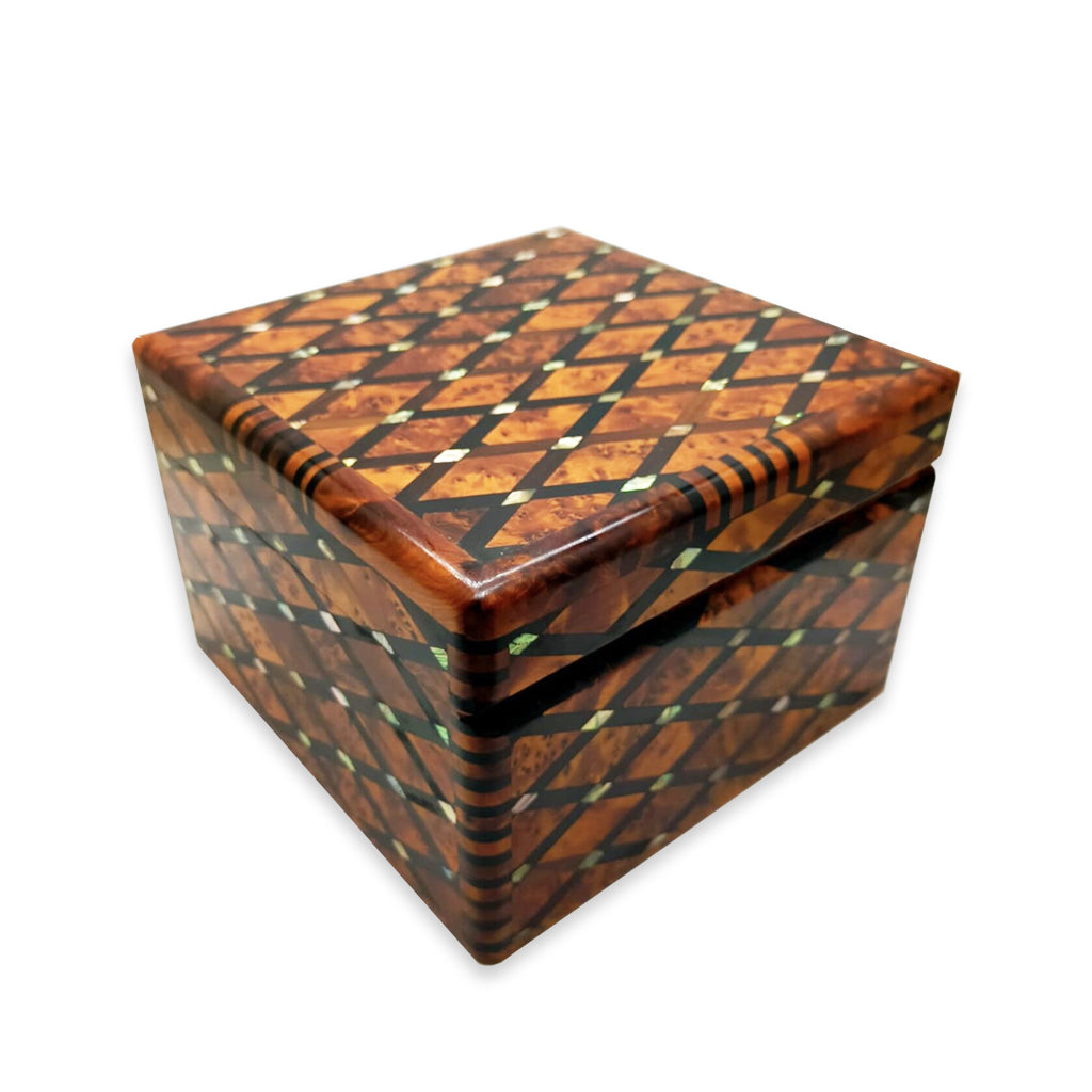 Square Thuya Woode Jewelry Box Inlaid With Mother Of Pearl - Moroccan Interior