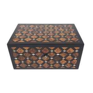 Stunning Thuya Wood Jewelry Box Front View - Moroccan Interior