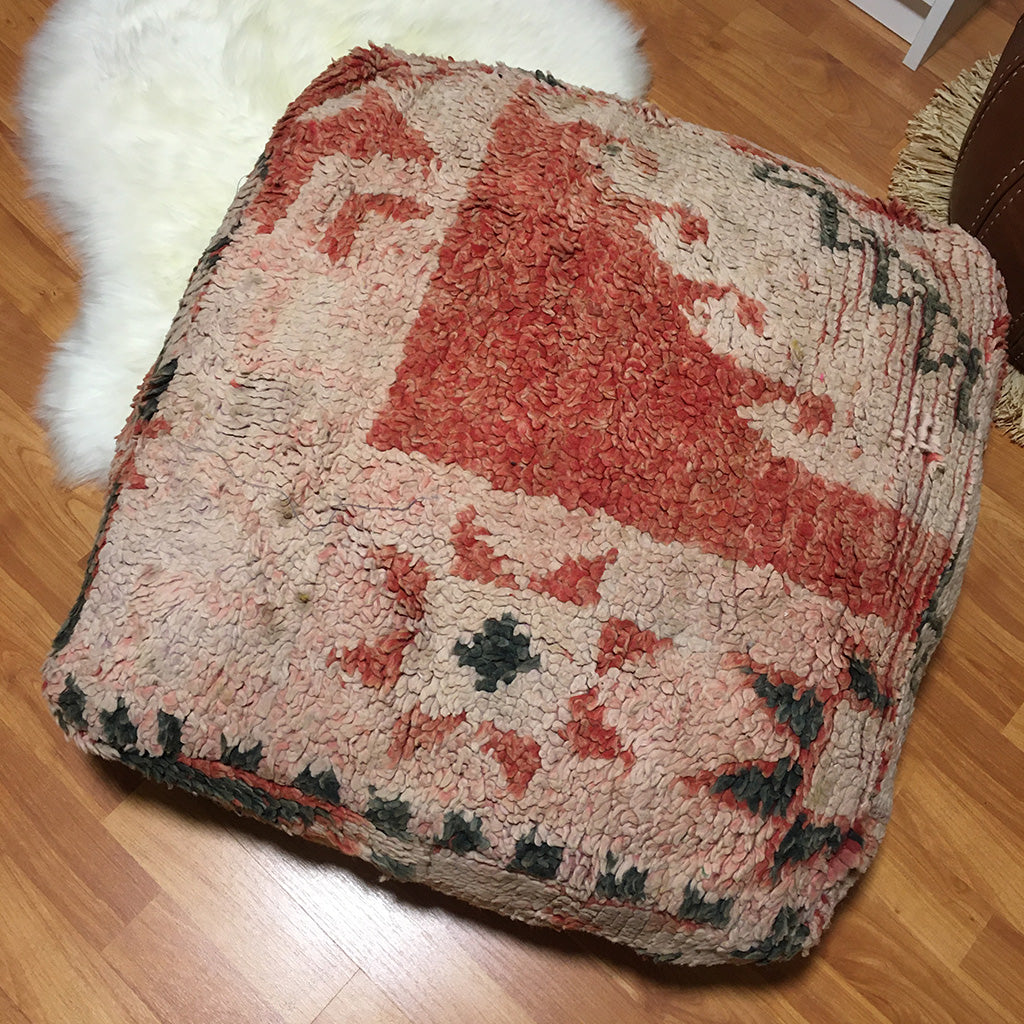 Vintage Moroccan Berber Floor Pillow Pouf Pale Red - Moroccan Interior
