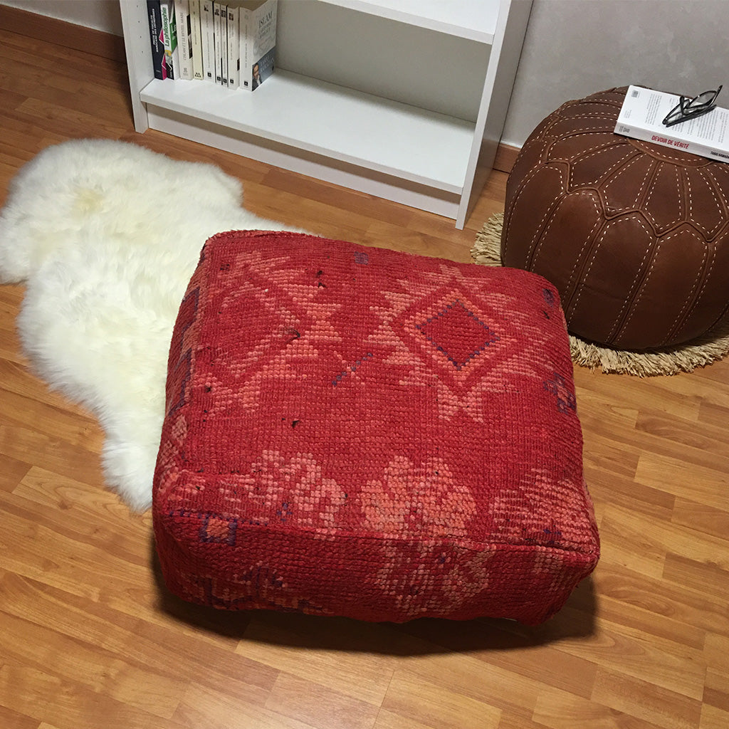 Vintage Moroccan Handwoven Kilim Pillow Pouf Red - Moroccan Interior
