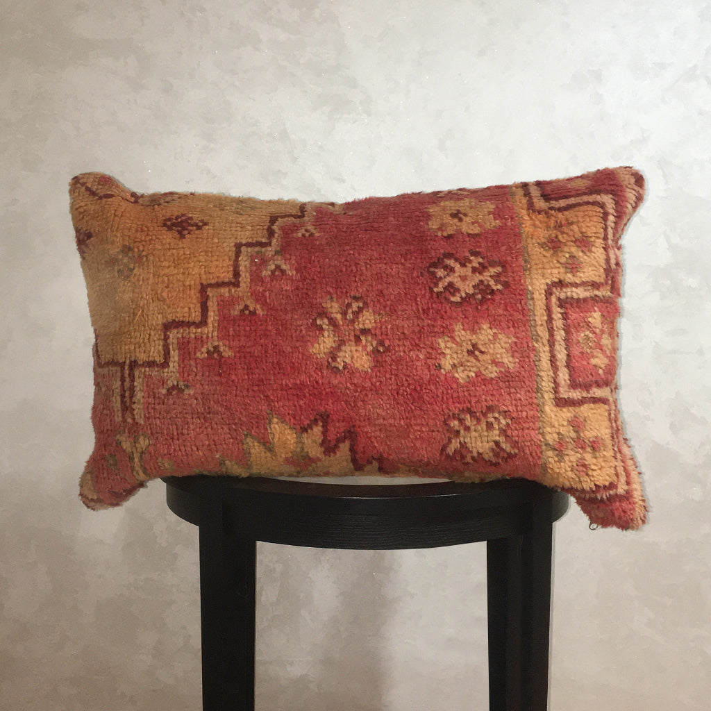 Vintage Moroccan Wool Pillow, Berber Cushion Cover Red Orange 16"x27" - Moroccan Interior