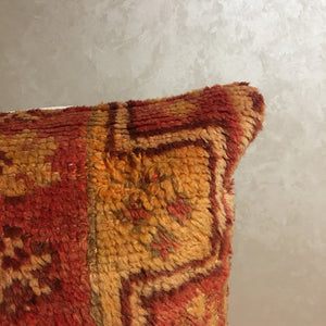 Vintage Moroccan Wool Pillow, Berber Cushion Cover Red Orange 16"x27" - Moroccan Interior