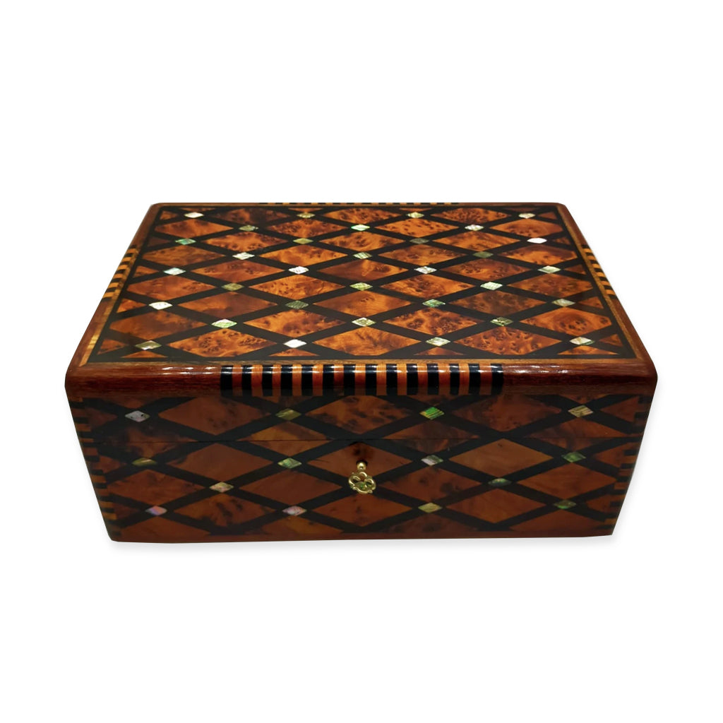 Vintage Thuya Wood Jewelry Box With Mother Of Pearl - Moroccan Interior